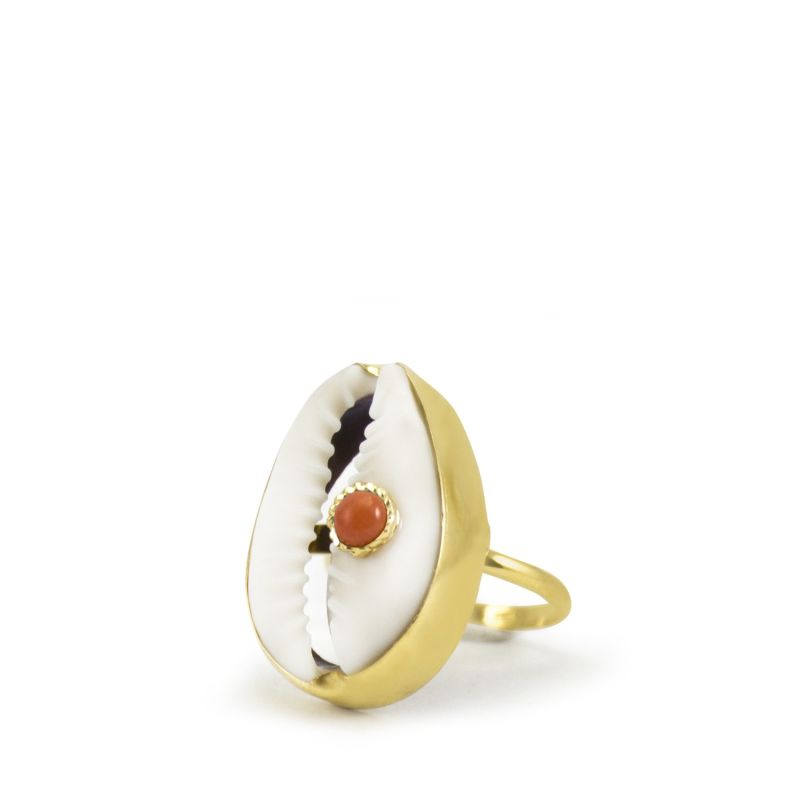 Coral & Cowrie Shell Ring image