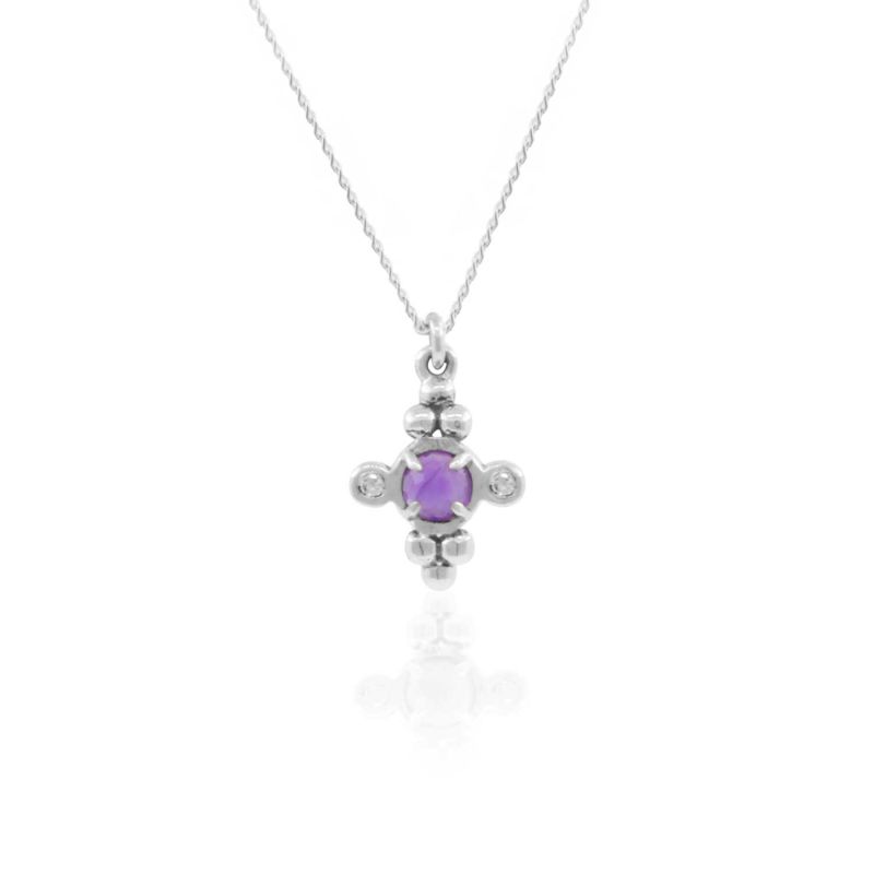 Amethyst & Diamonds Cross Necklace - Silver image