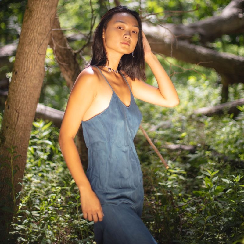 Natural Dyed Prairie Wildrye Slip Dress In Indigo image