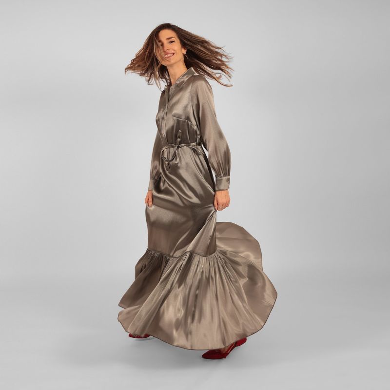 Ilu Long Sleeve Maxi Shirt Dress Silver image