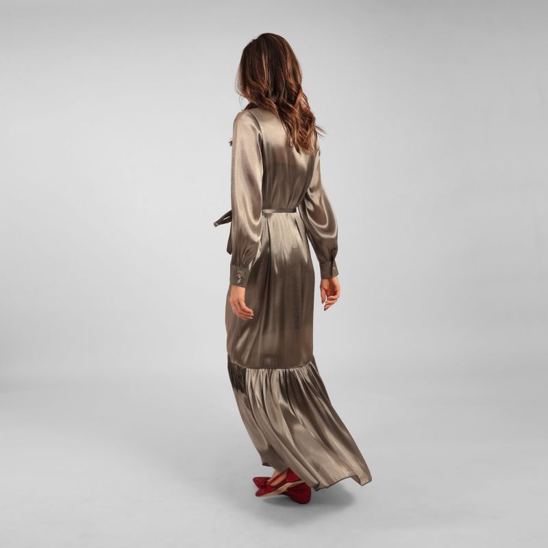 Ilu Long Sleeve Maxi Shirt Dress Silver image