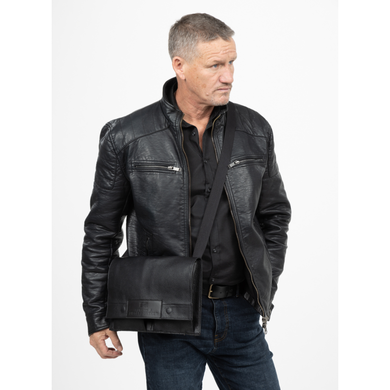 Men's Leather Shoulder Bag - Black image