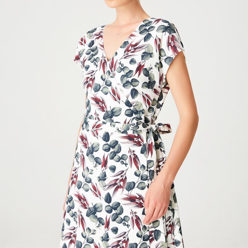 Wrap Leaves Print Dress image