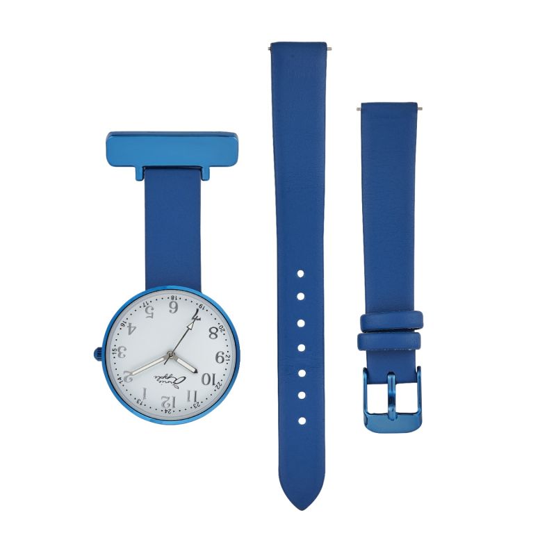 Annie Apple Empress Interchangeable Silver - Blue Leather Wrist To Nurse Watch image