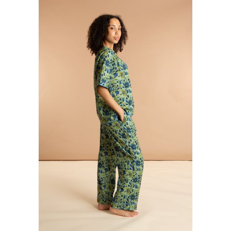 Indian Cotton Floral Printed Pyjamas - Lime Patchouli image