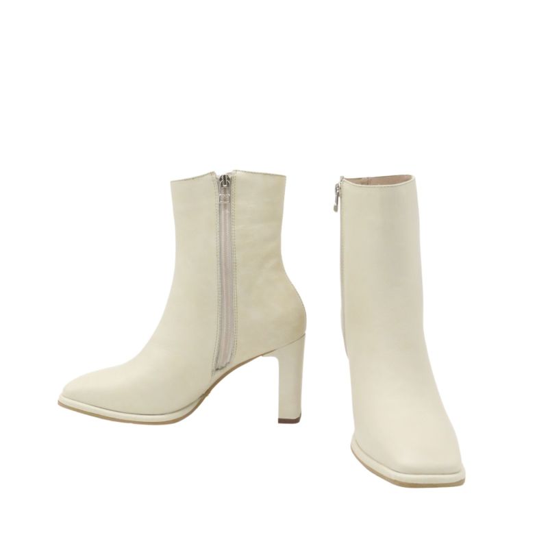 Indigo Heeled Ankle Boots In Ivory Leather image