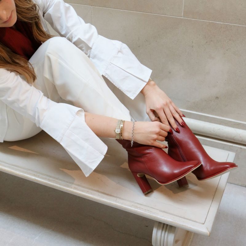 Indigo Heeled Ankle Boots In Ruby Wine Leather image