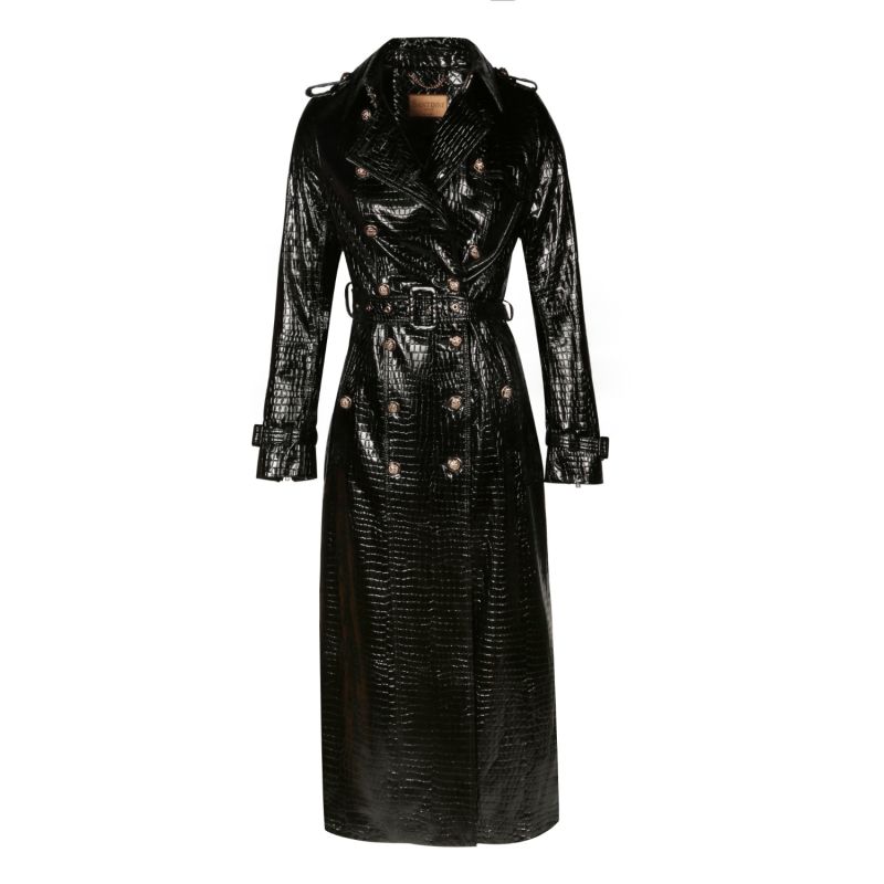 'Indiscreet' 100% Leather Trench Coat In Nero image