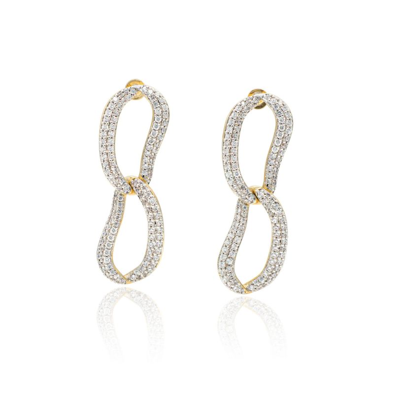 Infinity Gold Pavé Diamond Ovate Loop Hoop Earrings image