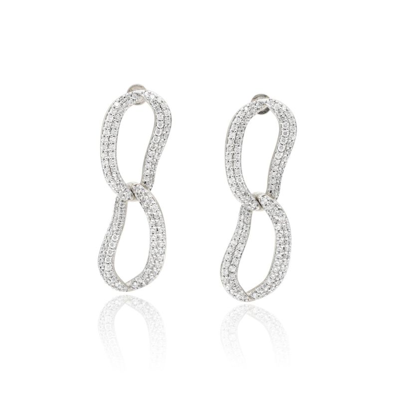 Infinity Silver Pavé Diamond Ovate Loop Hoop Earrings image