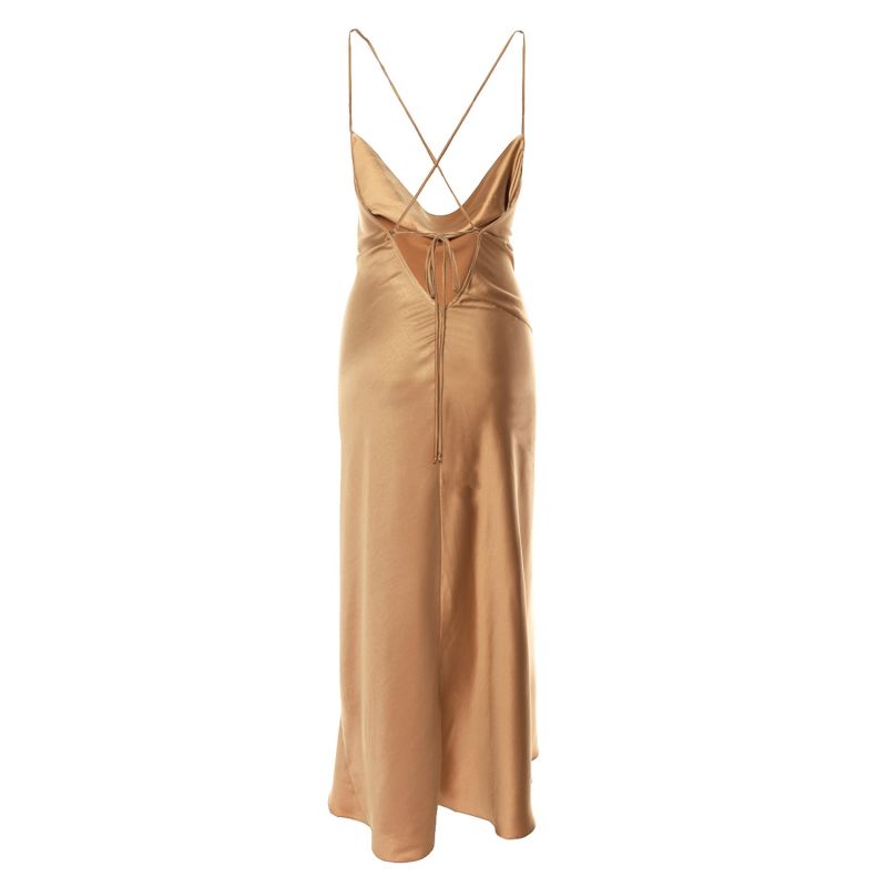 Tulum Cowl Neck Satin Ankle Dress In Gold image