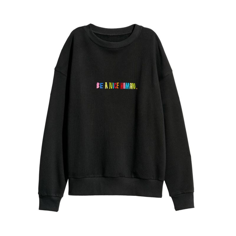 'Be A Nice Human' Black Organic Cotton Sweatshirt image