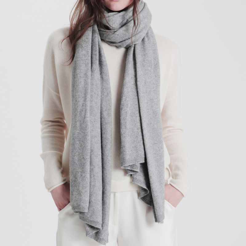 Grey Melange Oversized Cashmere Wool Scarf