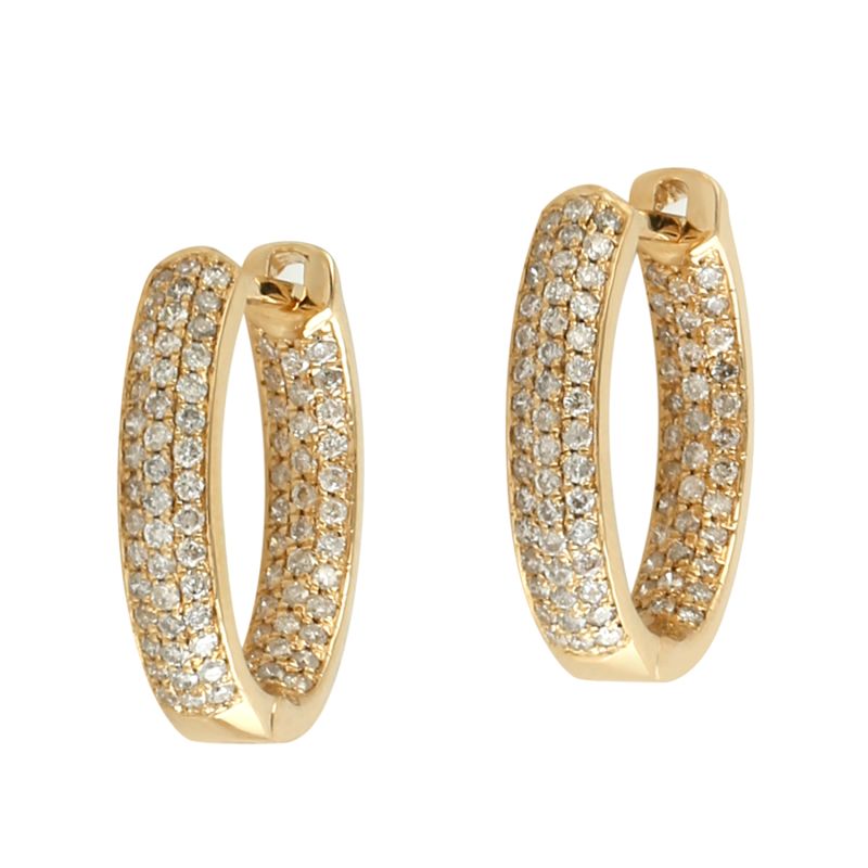 Inside & Outside Micro Pave Natural Diamond In 18K Yellow Gold Hoop Earrings image