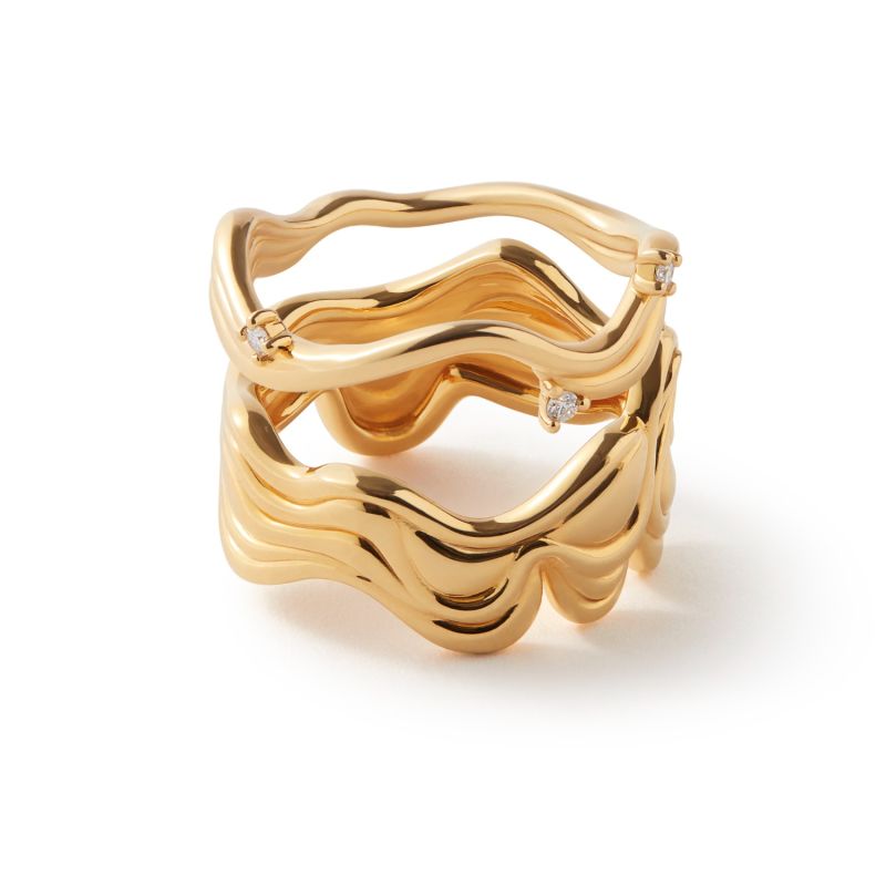 Interwoven Souls Wave Diamond Gold Ring Set image