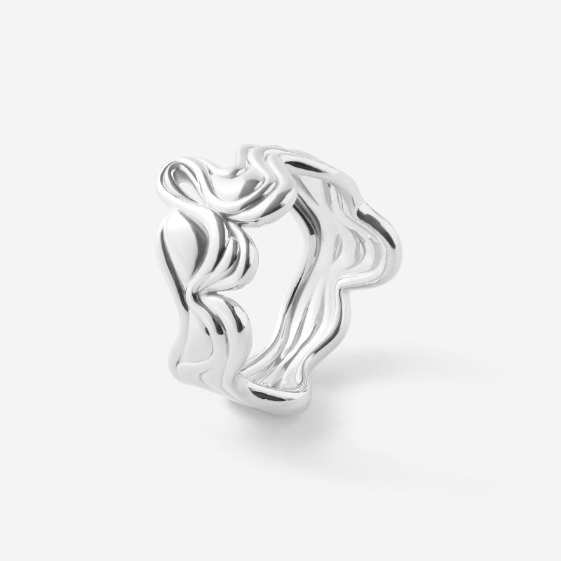 Interwoven Souls Wave Diamond Silver Ring Set image