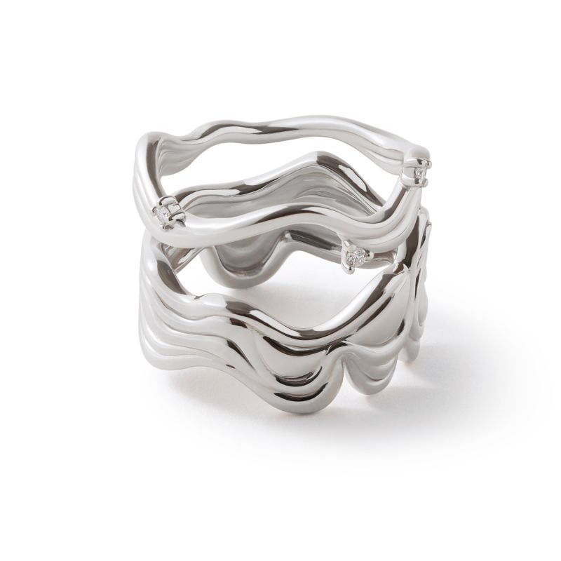 Interwoven Souls Wave Diamond Silver Ring Set image