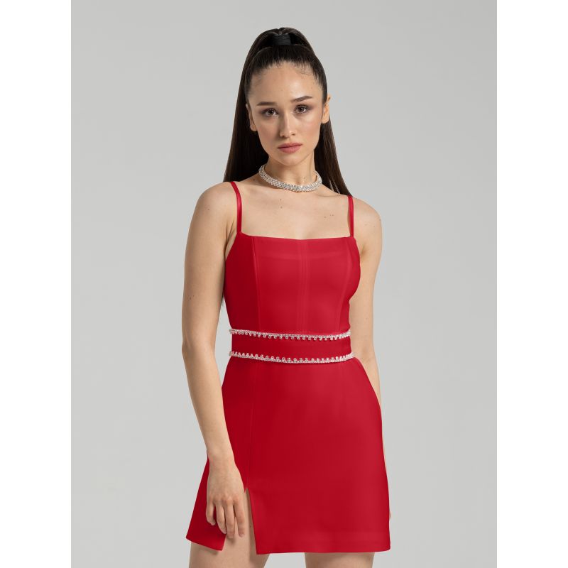 Into You Fitted Mini Dress With Crystal Belt, Fierce Red image