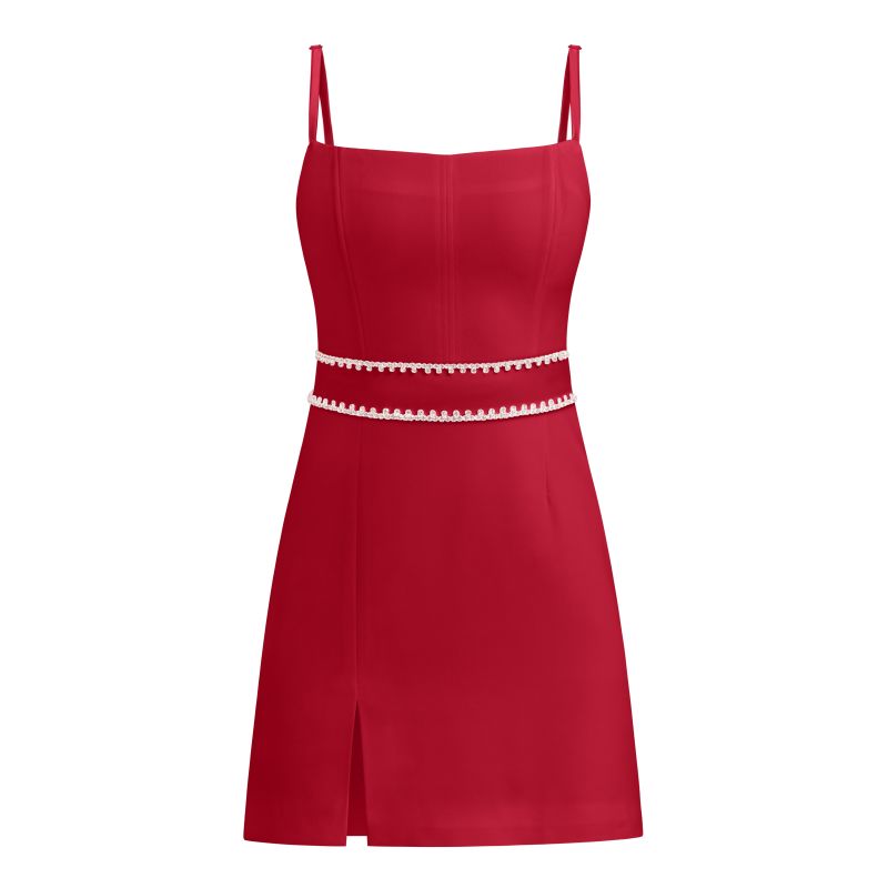 Into You Fitted Mini Dress With Crystal Belt, Fierce Red image