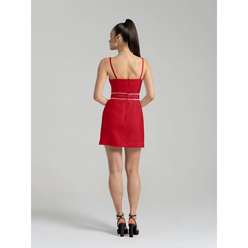 Into You Fitted Mini Dress With Crystal Belt, Fierce Red image