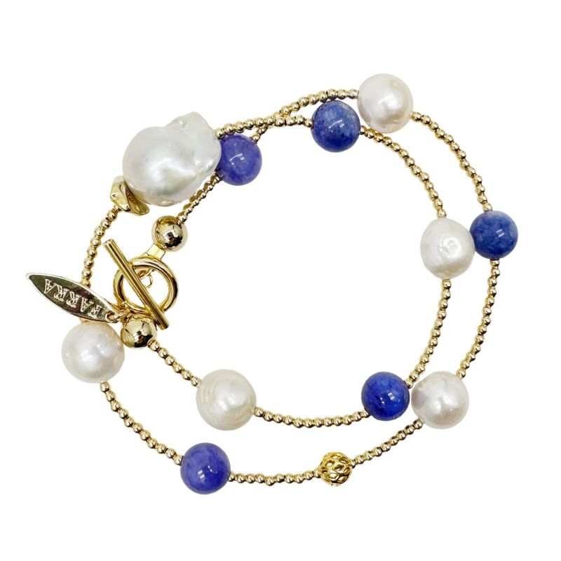 Introducing Our Versatile Blue Jade And Baroque Pearls Double Layer Bracelet image