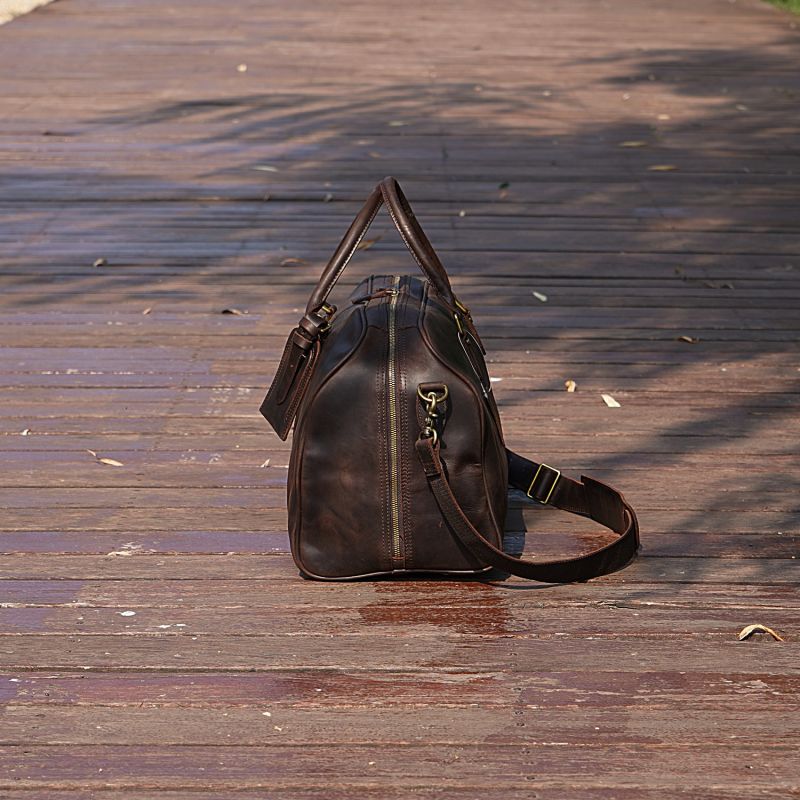 Genuine Leather Duffle With Luggage Tag - Dark Brown image