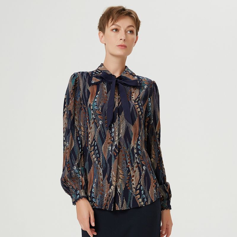 Shirt With Ascot Tie Collar & Abstract Print image