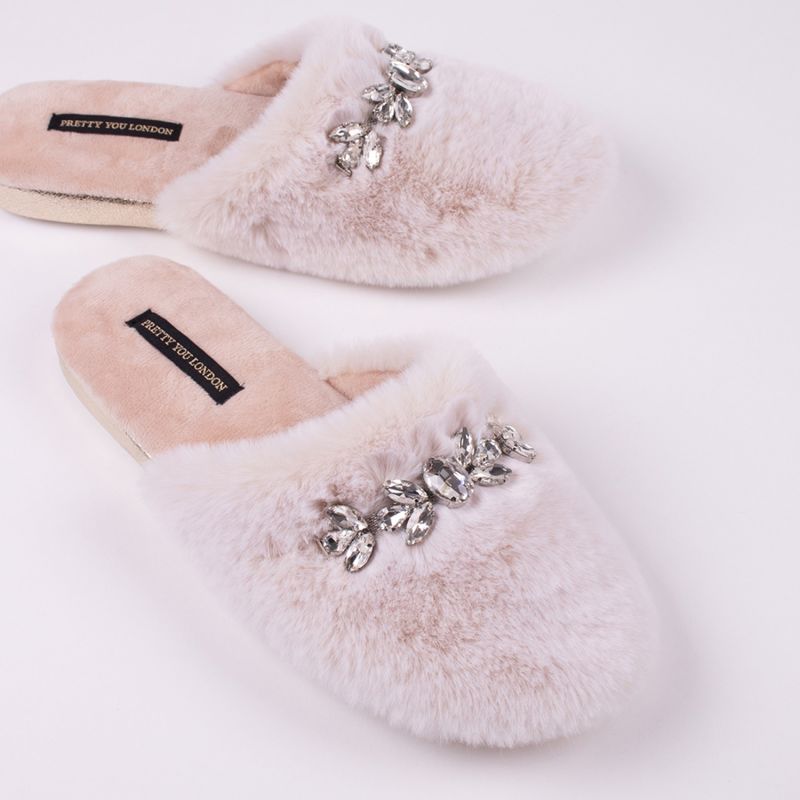 Dido Elegant Diamante Mule Slippers In Cream image