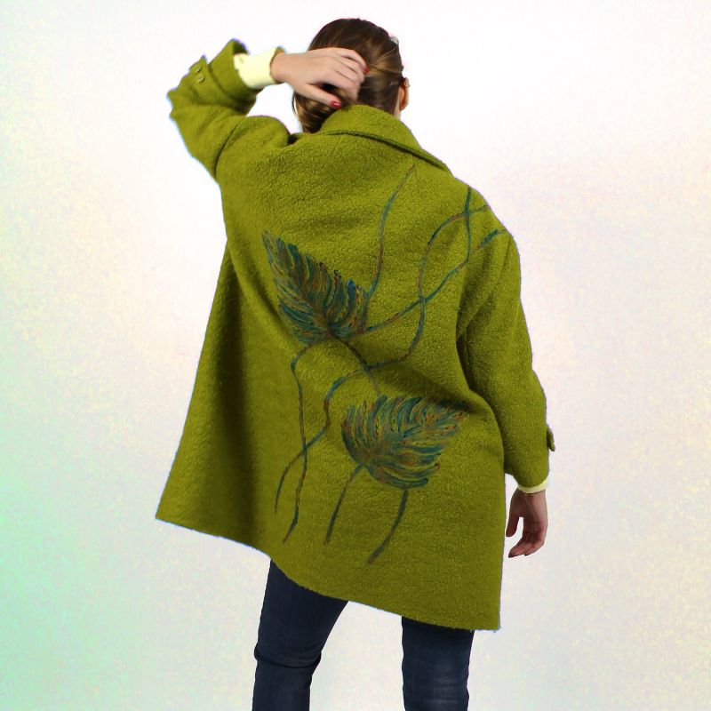 Wool Blend Coat With Large Leaf Embroidery at the Back image