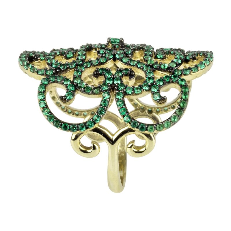 Countess Filigree Cocktail Ring Emerald Green Gold image