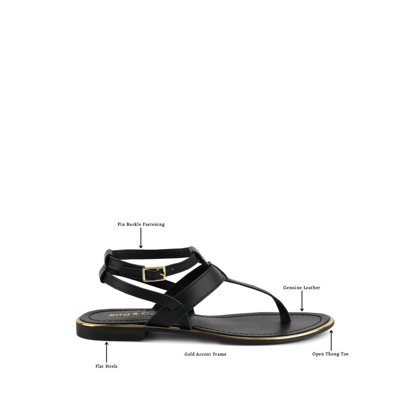 Irene Black Flat Thong Sandals image