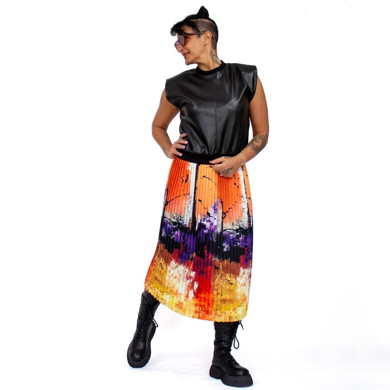 Colorful & Abstract Print Pleated Midi Skirt image