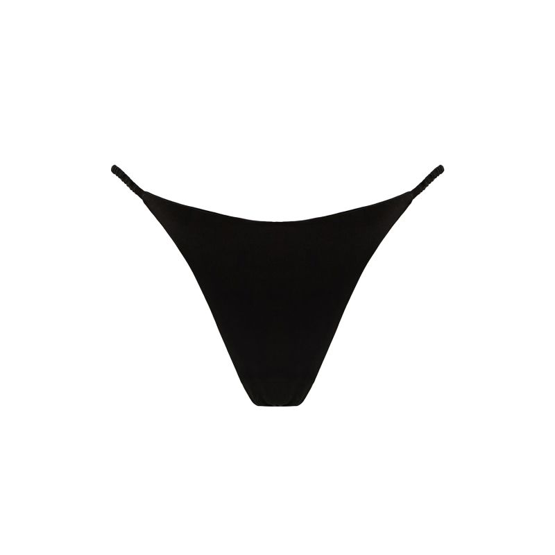 Iris Black Silk Thong With Elastic Side Straps image