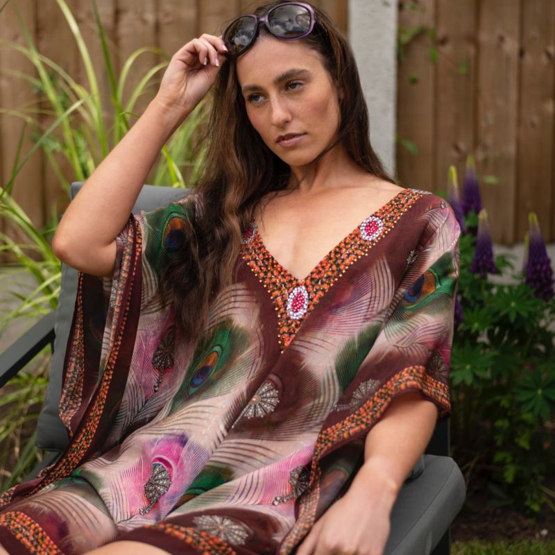 Mor Peacock Deep V Neck Caftan image