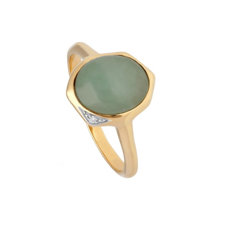 Irregular Dyed Green Jade & Diamond Ring image