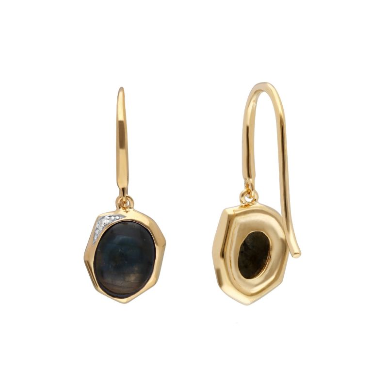 Irregular Labradorite & Diamond Drop Hook Earrings image