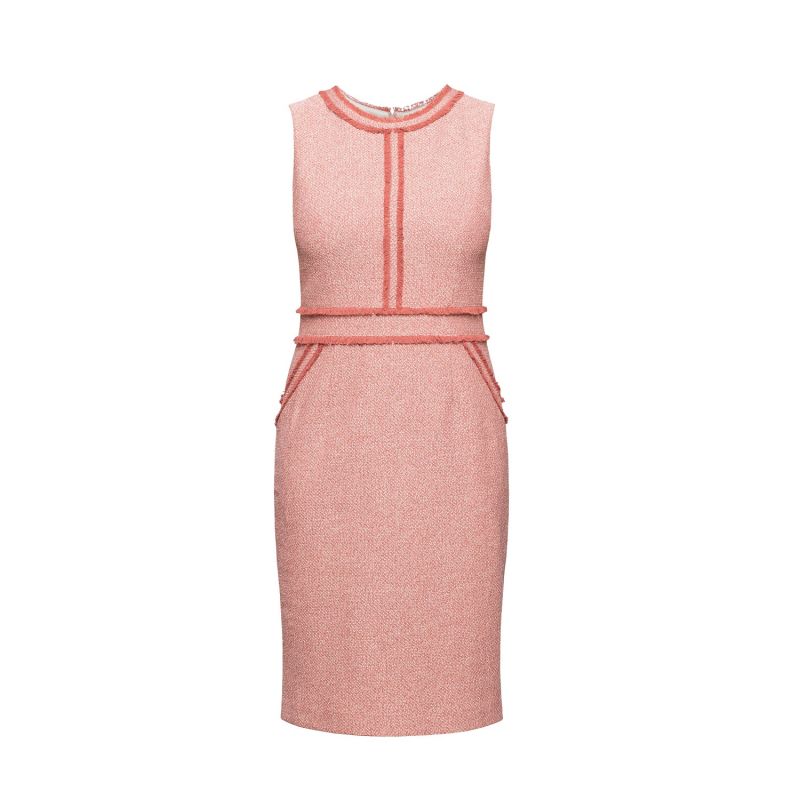 Eloise Soft Pink Cotton Tweed Dress with Fringed Detail | Rumour London ...