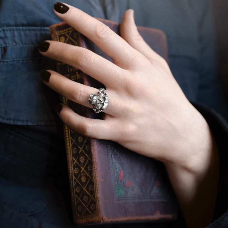 Skull & Crossbones Ring with Hinged Jaw image