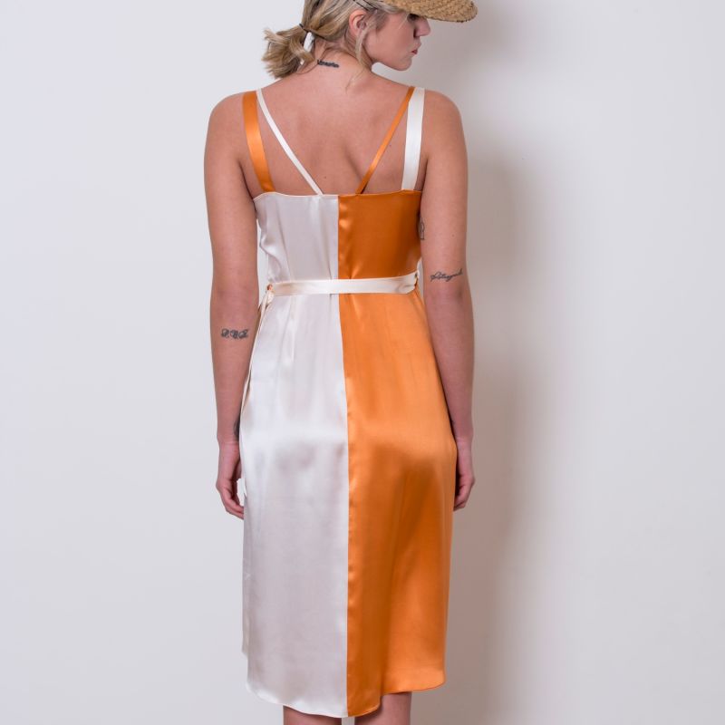 Lea Silk Wrap Dress In Coral & Ivory image