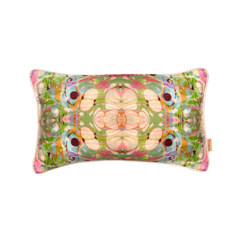 Beige Ripple Kaleidoscope Linen Oblong Cushion image