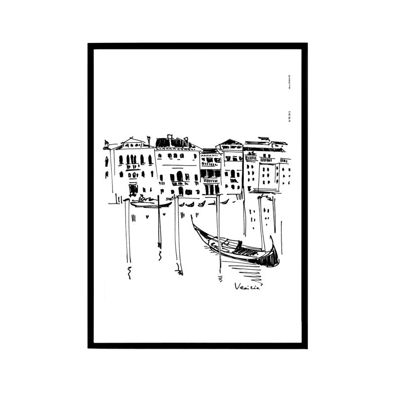 Italy Art Print, Venice Wall Poster With Palazzos And Gondolas On The Grand Canal image