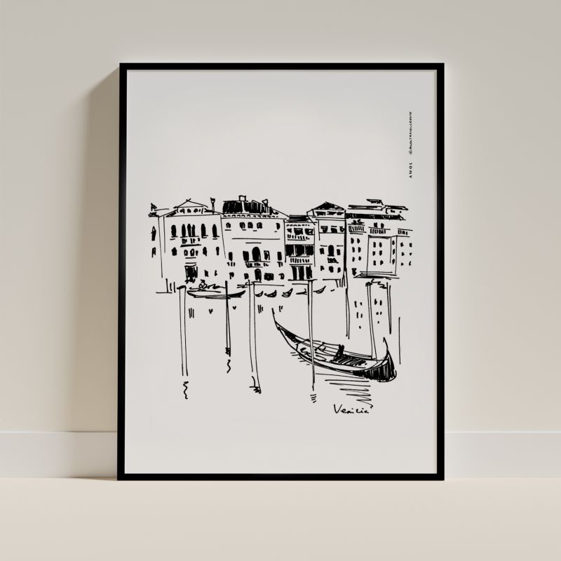 Italy Art Print, Venice Wall Poster With Palazzos And Gondolas On The Grand Canal image