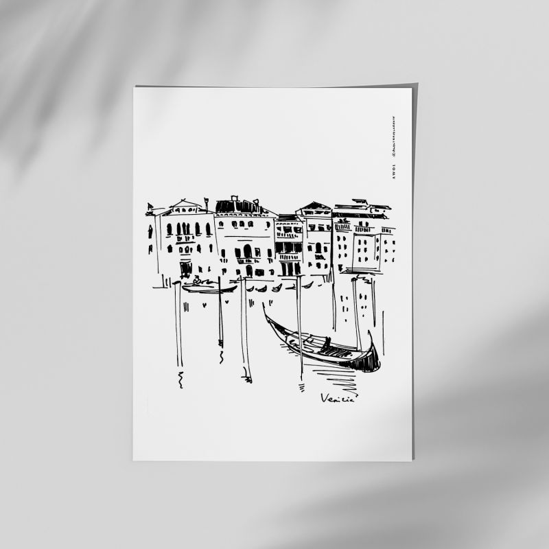 Italy Art Print, Venice Wall Poster With Palazzos And Gondolas On The Grand Canal image