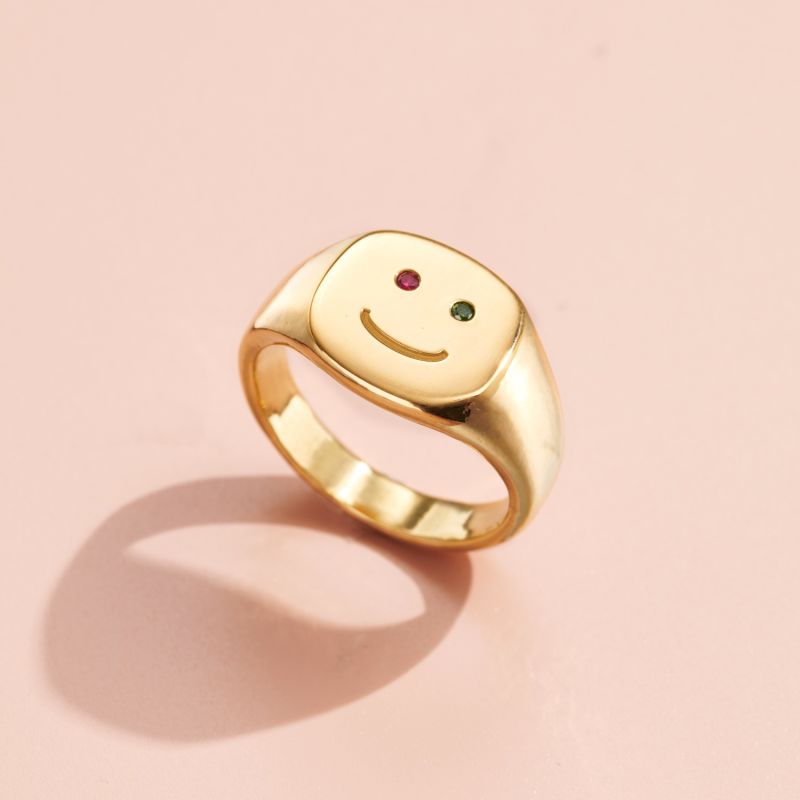 Smiley face signet hot sale ring