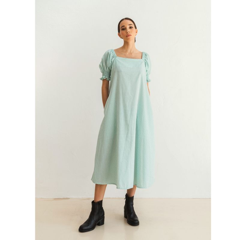 Madera Puffy Sleeves Dress in Mint Gingham image