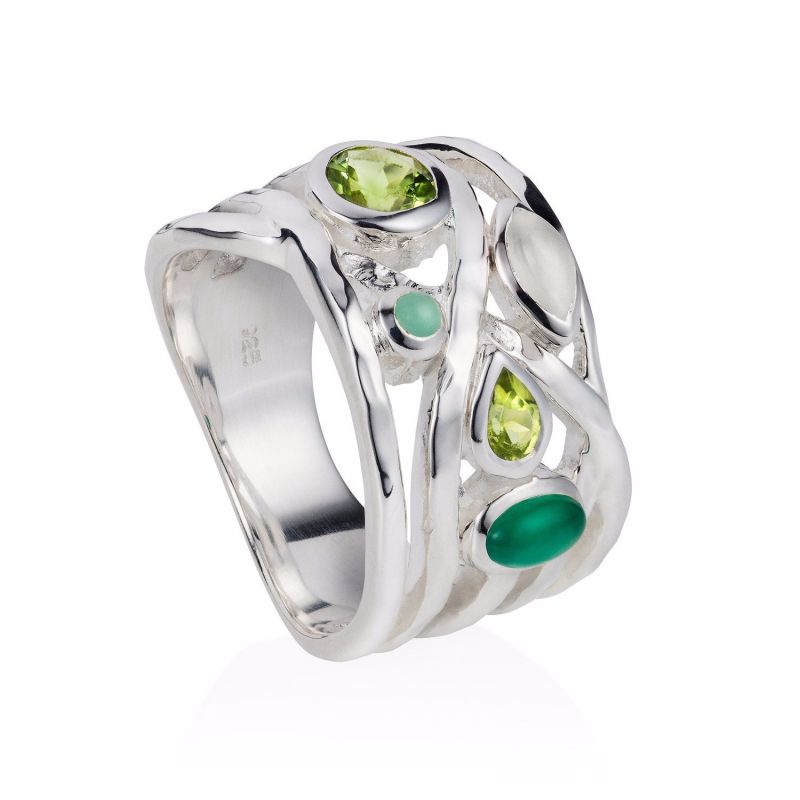 Sterling Silver Cocktail Ring With Peridot & Green Onyx & Green Amethyst Gemstones Liana image