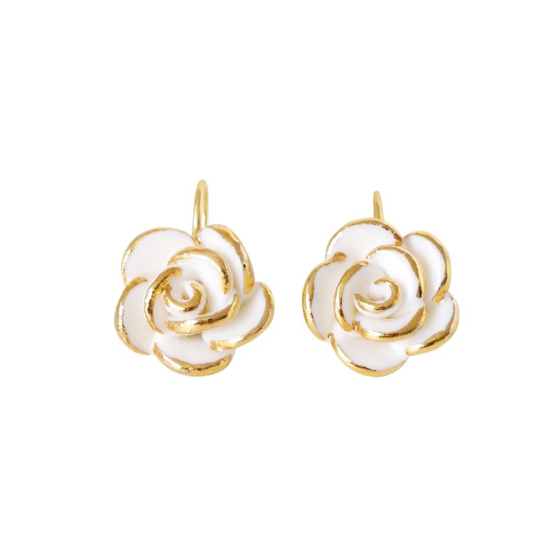 Golden White Cloud Rose Hook Earrings image