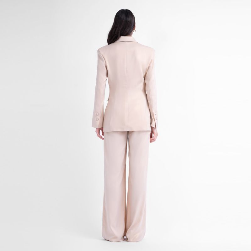 Ivoire Shimmery Suit With Slim Fit Blazer And Wide Leg Trousers image