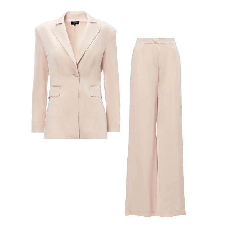 Ivoire Shimmery Suit With Slim Fit Blazer And Wide Leg Trousers image