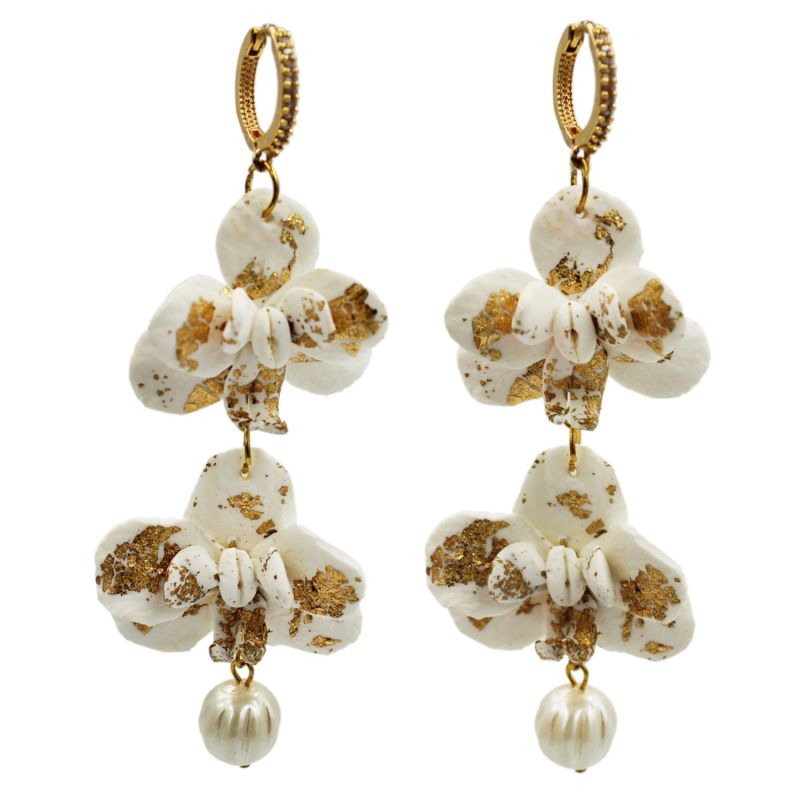 Ivory Gold Orchid Earrings image